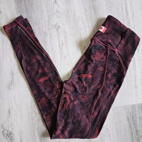 Lululemon Chase the Chill HR Tights Womens 4 Metamorphosis Team Canada Red 28" - Picture 1 of 10
